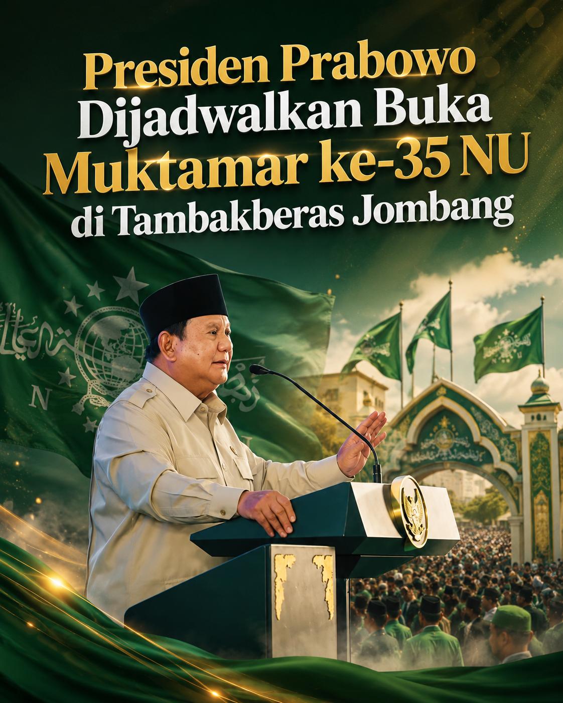 Presiden Prabowo Dijadwalkan Membuka Muktamar ke-35 NU di Tambakberas, Jombang